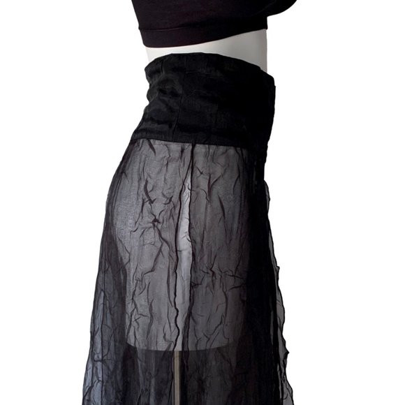 French Designer Biche de Bère vintage tiered/crinkled/plissé sheer maxi skirt - Picture 9 of 13